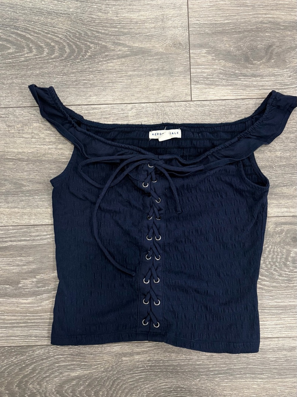 Aeropostale Navy Lace-Up Off-Shoulder Crop Top